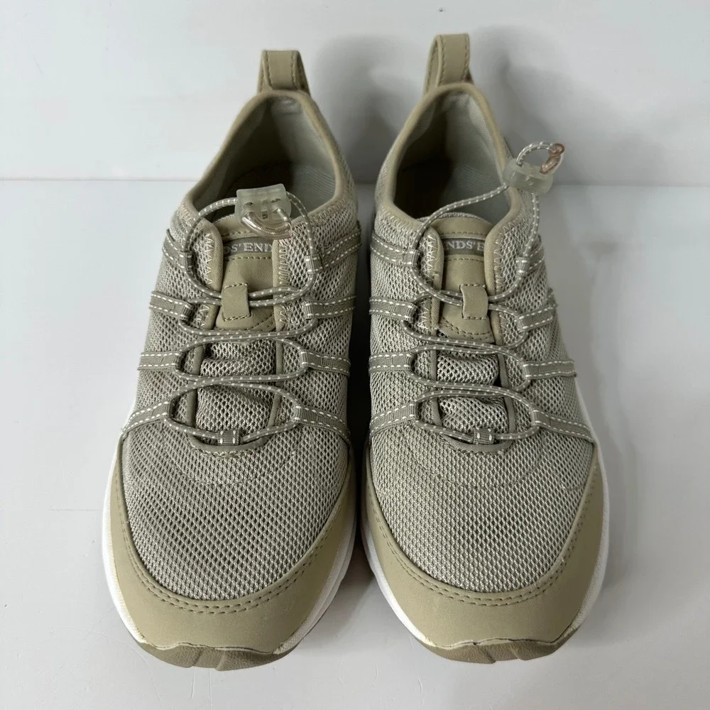 Lands End WM Sport Shoe Sand Stone Mesh Bungee Sneakers Womens 8 Med 64730